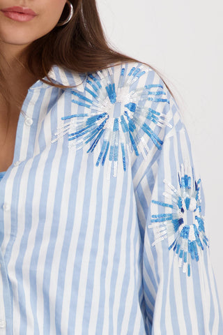 Monari Striped Blouse with Sequins Blue - MMJs Fashion