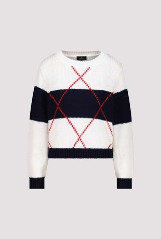 Monari Striped Intarsia Pattern Jumper Navy Blue - MMJs Fashion