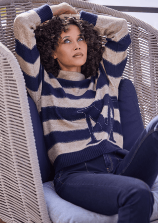 Monari Striped Jumper Navy Blue Beige - MMJs Fashion