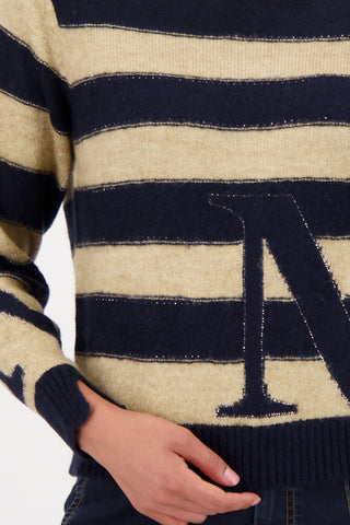 Monari Striped Jumper Navy Blue Beige - MMJs Fashion
