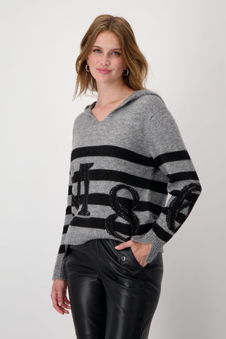 Monari Striped Rhinestone Jumper Grey Black - MMJs Fashion