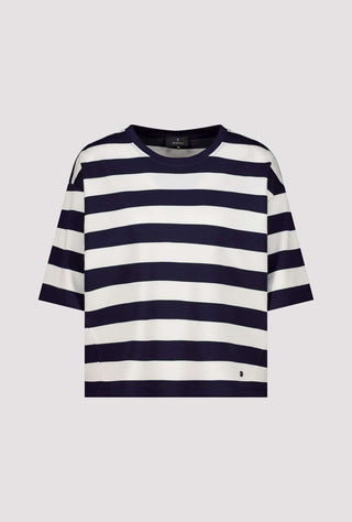 Monari Striped Short Sleeve Sweatshirt Navy Blue - MMJs Fashion