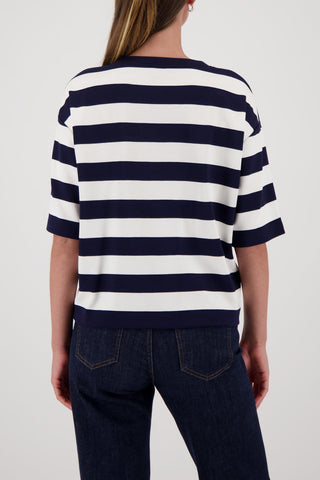 Monari Striped Short Sleeve Sweatshirt Navy Blue - MMJs Fashion