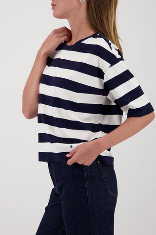 Monari Striped Short Sleeve Sweatshirt Navy Blue - MMJs Fashion