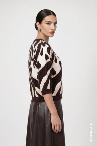Monari Tiger and Leopard Print Jumper Brown Beige - MMJs Fashion