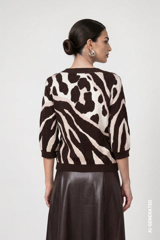 Monari Tiger and Leopard Print Jumper Brown Beige - MMJs Fashion
