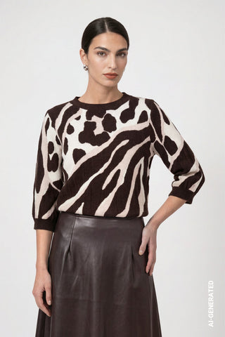 Monari Tiger and Leopard Print Jumper Brown Beige - MMJs Fashion