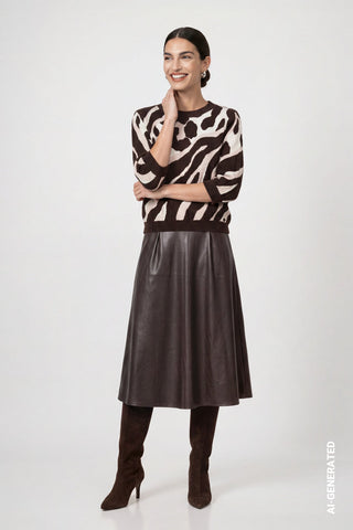 Monari Tiger and Leopard Print Jumper Brown Beige - MMJs Fashion