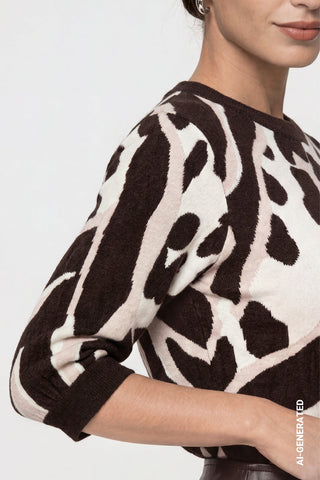 Monari Tiger and Leopard Print Jumper Brown Beige - MMJs Fashion