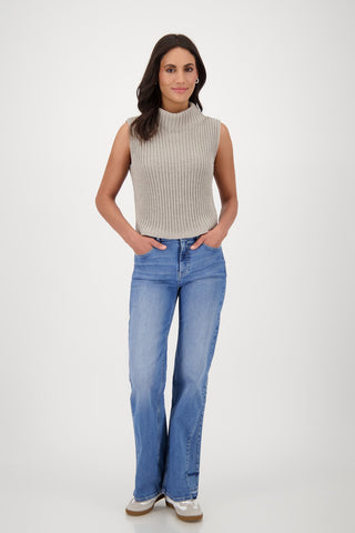 Monari Turtle Neck Sleeveless Jumper Beige - MMJs Fashion