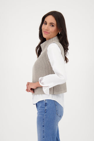 Monari Turtle Neck Sleeveless Jumper Beige - MMJs Fashion