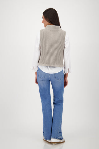 Monari Turtle Neck Sleeveless Jumper Beige - MMJs Fashion