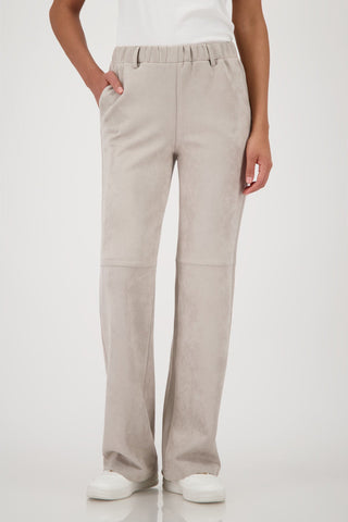 Monari Velour Straight Leg Trousers Beige - MMJs Fashion