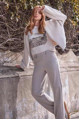 Monari Velour Straight Leg Trousers Beige - MMJs Fashion