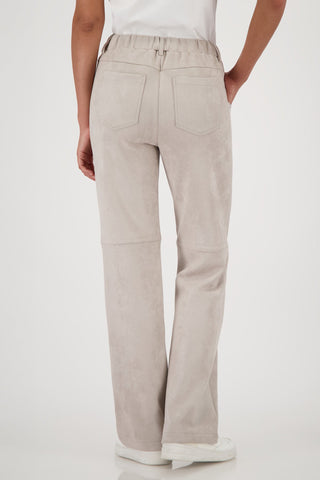 Monari Velour Straight Leg Trousers Beige - MMJs Fashion
