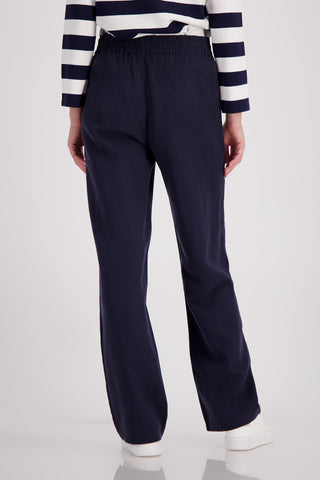 Monari Wide Leg Trousers with Stripe Detail Navy - MMJs Fashion