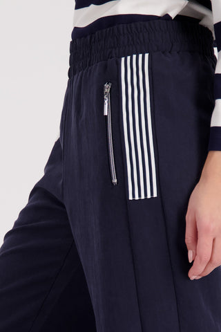 Monari Wide Leg Trousers with Stripe Detail Navy - MMJs Fashion