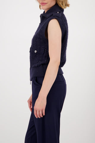 Monari Zipped Knitted Waistcoat Navy Blue - MMJs Fashion