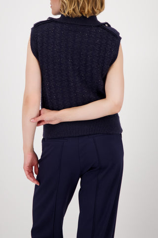 Monari Zipped Knitted Waistcoat Navy Blue - MMJs Fashion