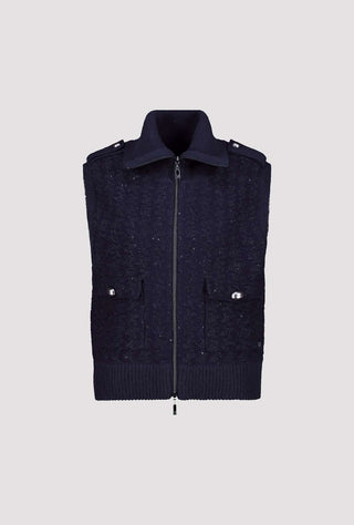 Monari Zipped Knitted Waistcoat Navy Blue - MMJs Fashion