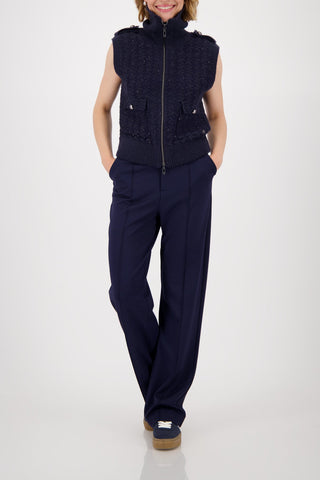 Monari Zipped Knitted Waistcoat Navy Blue - MMJs Fashion