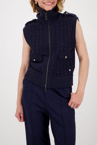 Monari Zipped Knitted Waistcoat Navy Blue - MMJs Fashion