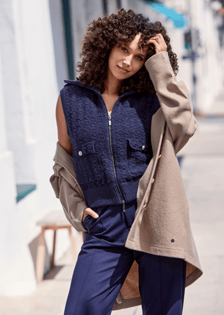 Monari Zipped Knitted Waistcoat Navy Blue - MMJs Fashion