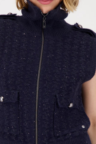 Monari Zipped Knitted Waistcoat Navy Blue - MMJs Fashion