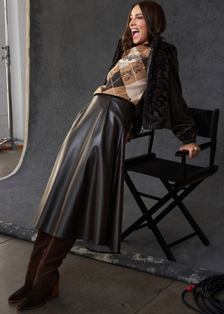 Monari Faux Fur and Leatherette Jacket Dark Brown