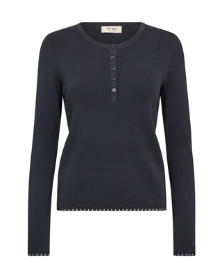 Mos Mosh Buttoned Round Neck Jumper Navy Blue Aliz - MMJs Fashion