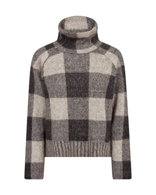 Mos Mosh Checked Zip Neck Jumper Black Grey Maija - MMJs Fashion