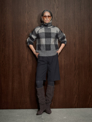 Mos Mosh Checked Zip Neck Jumper Black Grey Maija - MMJs Fashion