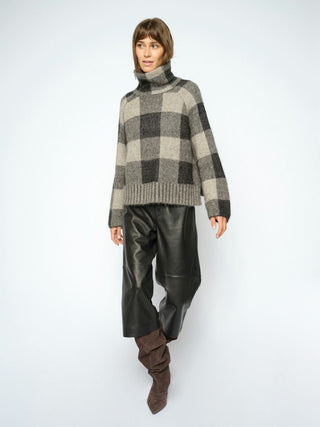 Mos Mosh Checked Zip Neck Jumper Black Grey Maija - MMJs Fashion