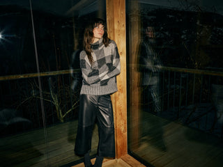 Mos Mosh Checked Zip Neck Jumper Black Grey Maija - MMJs Fashion