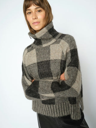 Mos Mosh Checked Zip Neck Jumper Black Grey Maija - MMJs Fashion
