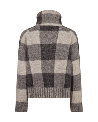 Mos Mosh Checked Zip Neck Jumper Black Grey Maija - MMJs Fashion