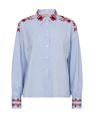 Mos Mosh Embroidered Stripey Blouse Blue Osmo - MMJs Fashion