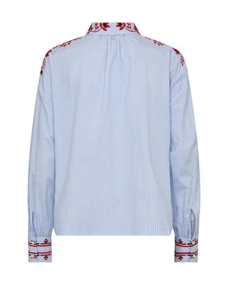 Mos Mosh Embroidered Stripey Blouse Blue Osmo - MMJs Fashion