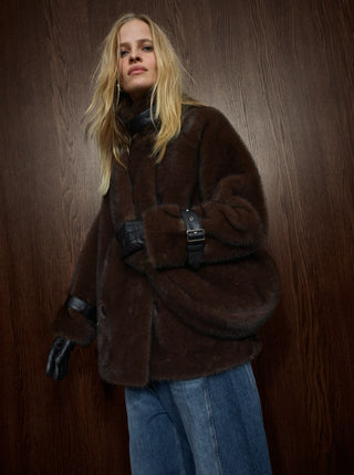 Mos Mosh Faux Fur Jacket Brown Nannette - MMJs Fashion