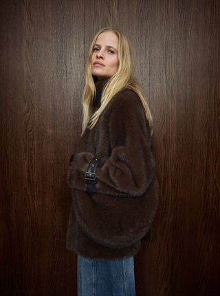 Mos Mosh Faux Fur Jacket Brown Nannette - MMJs Fashion