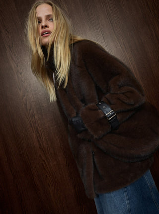 Mos Mosh Faux Fur Jacket Brown Nannette - MMJs Fashion