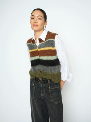 Mos Mosh Multicoloured Stripe Knitted Waistcoat Green Esti - MMJs Fashion
