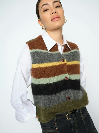 Mos Mosh Multicoloured Stripe Knitted Waistcoat Green Esti - MMJs Fashion