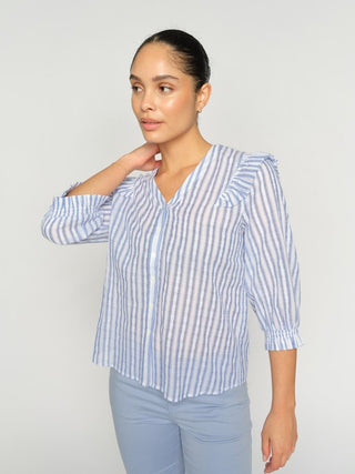 Mos Mosh Stripe Blouse Blue Debby - MMJs Fashion