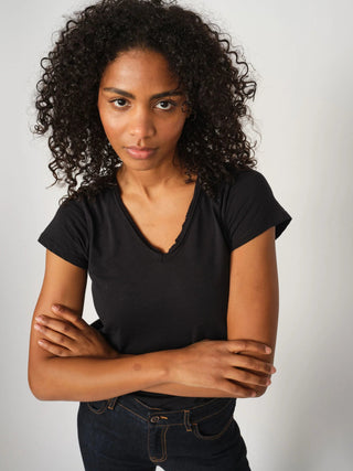 Mos Mosh V - Neck Top Black Tulli - MMJs Fashion
