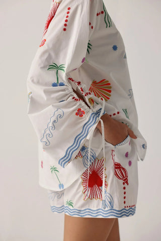 NOIB Drawstring Sleeves Blouse Ecru Ivory Thais - MMJs Fashion