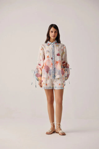 NOIB Drawstring Sleeves Blouse Seaborn Blue Thais - MMJs Fashion