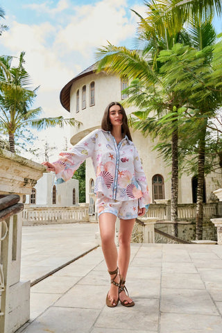NOIB Drawstring Sleeves Blouse Seaborn Blue Thais - MMJs Fashion