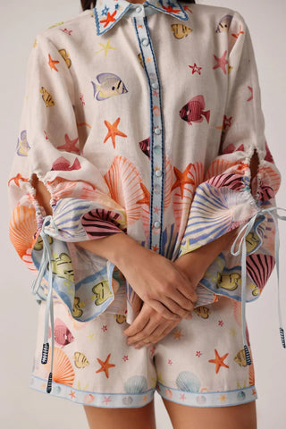 NOIB Drawstring Sleeves Blouse Seaborn Blue Thais - MMJs Fashion