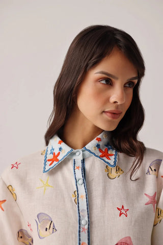 NOIB Drawstring Sleeves Blouse Seaborn Blue Thais - MMJs Fashion